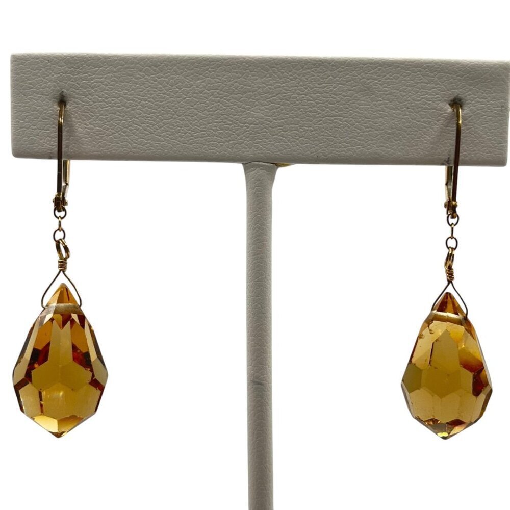 Gold Filled Faceted Gold Glass Crystal Tear‎ Drops Lever Backs Colorful Elegant